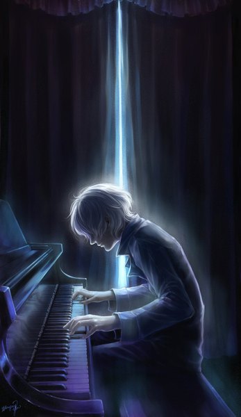Anime-Bild 1024x1771 mit project: we yuumei tall image white hair piano
