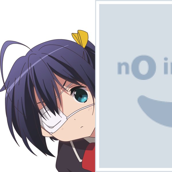 Anime picture 850x850 with chuunibyou demo koi ga shitai! kyoto animation pixiv takanashi rikka mugen ouka single looking at viewer fringe short hair simple background hair between eyes white background purple hair ahoge aqua eyes leaning one side up :c no image girl