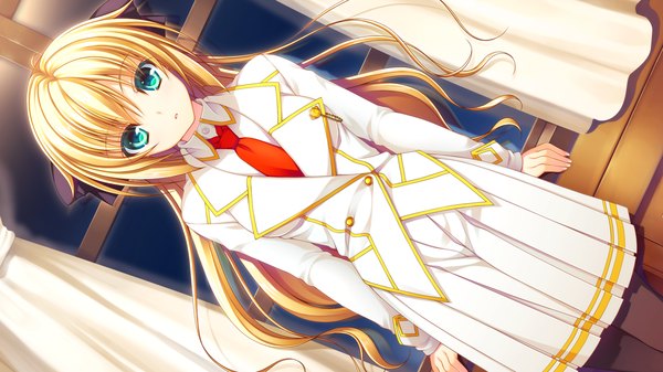Anime picture 1280x720 with re:birth colony serruria celestite asami asami long hair blonde hair wide image green eyes game cg girl skirt suit