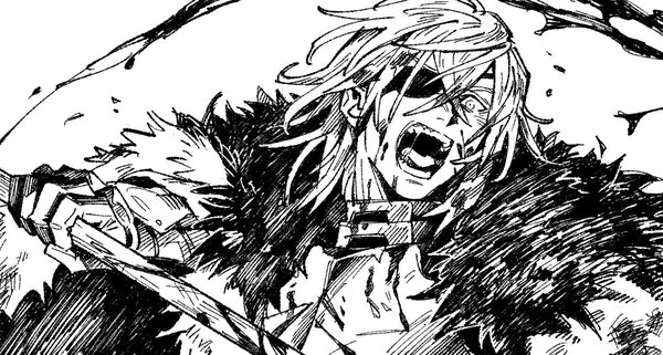 Anime picture 1200x642 with fire emblem fire emblem: three houses nintendo dimitri alexandre blaiddyd onagachan single looking at viewer fringe short hair open mouth hair between eyes wide image holding upper body teeth monochrome saliva blood on face screaming saliva trail