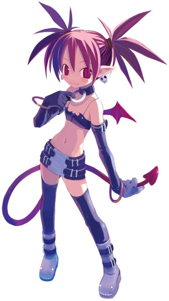 Anime picture 1638x2921 with disgaea etna (disgaea) harada takehito single tall image looking at viewer blush fringe short hair simple background hair between eyes white background twintails pink hair full body tail pink eyes pointy ears official art short twintails