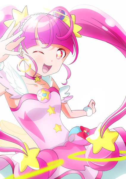 Anime picture 2480x3508 with precure star twinkle precure toei animation hoshina hikaru cure star user afmy8782 single long hair tall image looking at viewer blush fringe highres open mouth simple background smile standing white background twintails pink hair