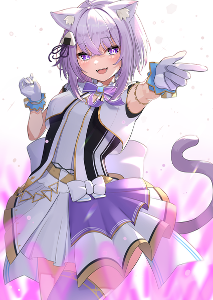 Anime picture 3476x4912 with virtual youtuber hololive nekomata okayu appo (36786257) single tall image fringe highres short hair open mouth hair between eyes purple eyes animal ears absurdres purple hair tail :d animal tail cat ears cat girl