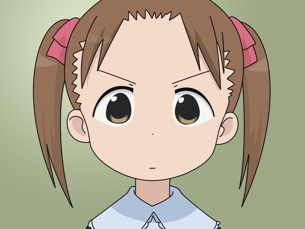 Anime picture 1600x1200 with ichigo mashimaro matsuoka miu single looking at viewer brown hair twintails brown eyes close-up face vector frown girl ribbon (ribbons) hair ribbon