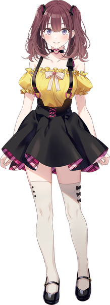 Anime picture 844x2325 with virtual youtuber nijisanji nijisanji kr lee roha tomari (veryberry00) single long hair tall image looking at viewer brown hair standing purple eyes twintails full body official art zettai ryouiki transparent background girl thighhighs skirt