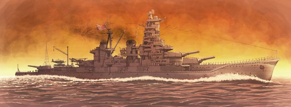 Anime picture 2000x743 with original earasensha highres wide image sky weapon sea flag watercraft ship