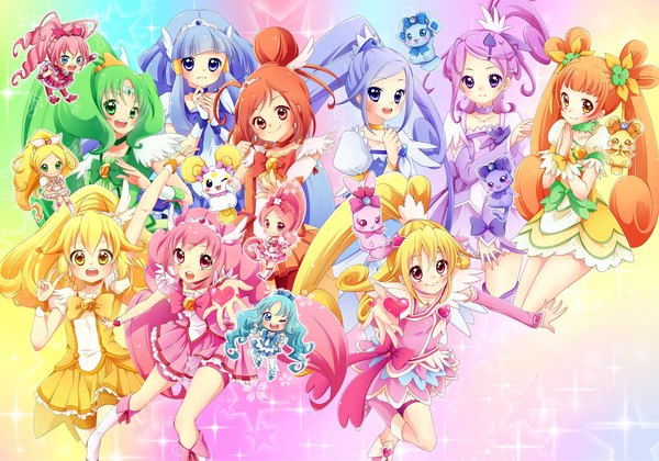 Anime picture 1377x964 with precure smile precure! dokidoki! precure suite precure heartcatch precure! toei animation aoki reika kise yayoi aida mana houjou hibiki midorikawa nao hishikawa rikka hoshizora miyuki minamino kanade hino akane (smile precure!) cure beauty kenzaki makoto cure peace yotsuba alice cure happy