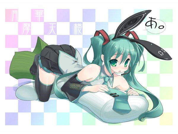 Anime picture 1024x768 with vocaloid hatsune miku bunny ears wallpaper girl thighhighs amasa mitsunaru