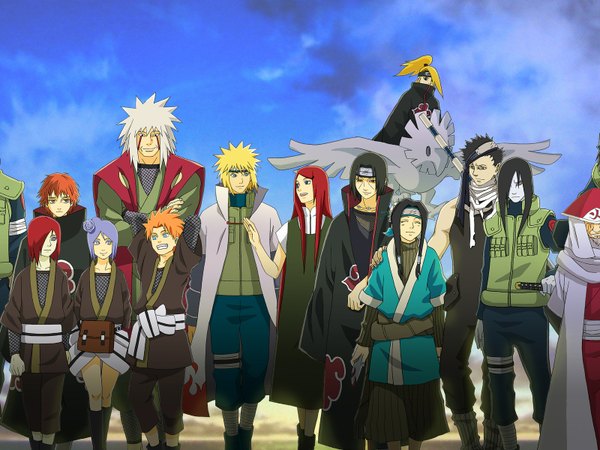 Anime picture 1600x1200 with naruto studio pierrot naruto (series) uchiha itachi namikaze minato uzumaki kushina deidara sasori konan jiraiya orochimaru momochi zabuza nagato (naruto) haku (naruto) sarutobi hiruzen yahiko (naruto) uzumaki mito long hair short hair blue eyes