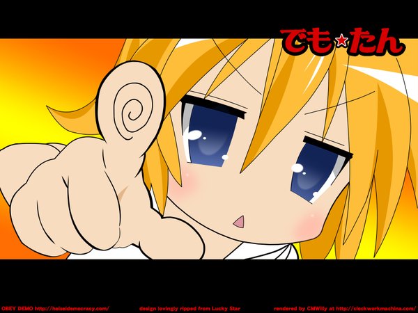 Anime picture 1600x1200 with lucky star kyoto animation izumi konata single long hair looking at viewer fringe open mouth blue eyes blonde hair hair between eyes mole mole under eye close-up vector pointing pointing at viewer alternate hair color alternate eye color girl