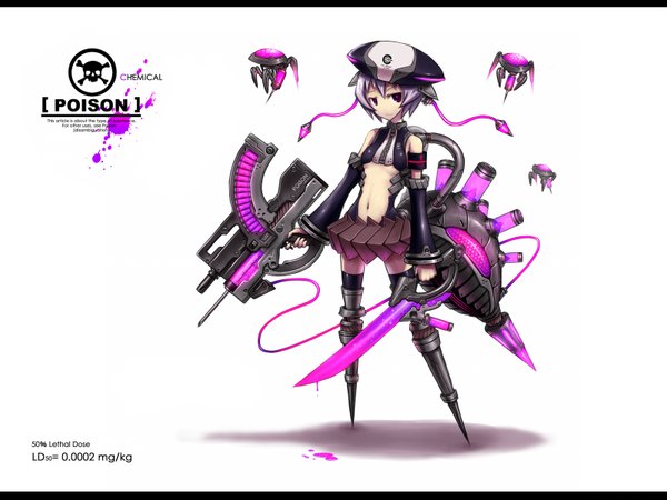 Anime picture 1600x1200 with original gia short hair purple eyes purple hair letterboxed hat sword gun
