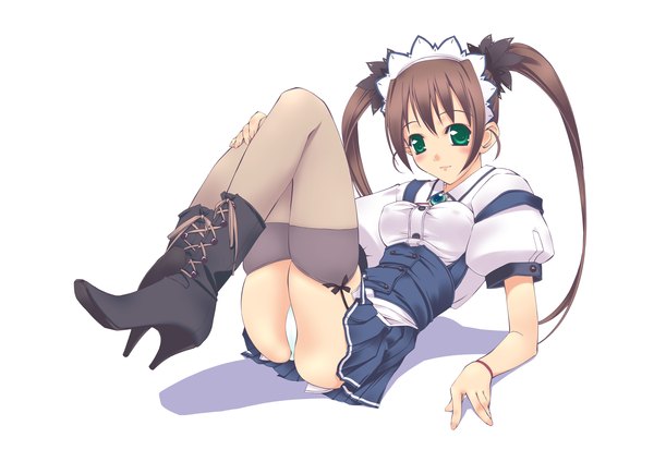 Anime picture 2339x1654 with murakami suigun highres light erotic white background maid waitress girl thighhighs underwear panties