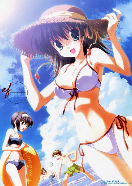 Anime picture 1710x2413 with ef a fairy tale of the two miyamura miyako shindou kei hirono hiro nanao naru tall image highres light erotic multiple girls girl boy 2 girls swimsuit bikini black bikini white bikini tsutsumi kyousuke