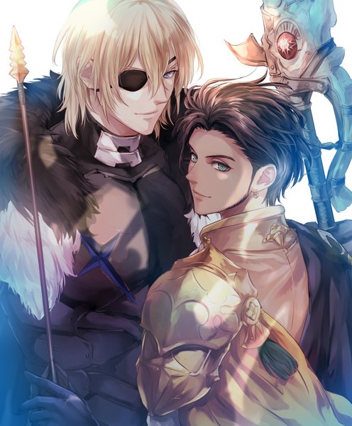 Anime picture 826x1000 with fire emblem fire emblem: three houses nintendo dimitri alexandre blaiddyd claude von riegan hksi1pin tall image looking at viewer fringe short hair blue eyes blonde hair smile hair between eyes brown hair green eyes upper body multiple boys turning head boy