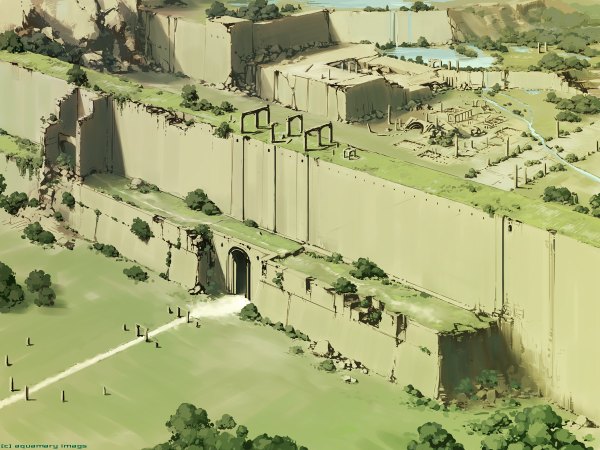Anime picture 1200x900 with assassin's creed (game) landscape river ruins plant (plants) tree (trees)