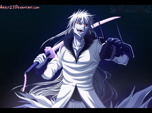 Anime picture 1345x999 with bleach studio pierrot kurosaki ichigo airest27 single long hair open mouth simple background smile yellow eyes silver hair traditional clothes japanese clothes horn (horns) inscription coloring boy weapon sword kimono