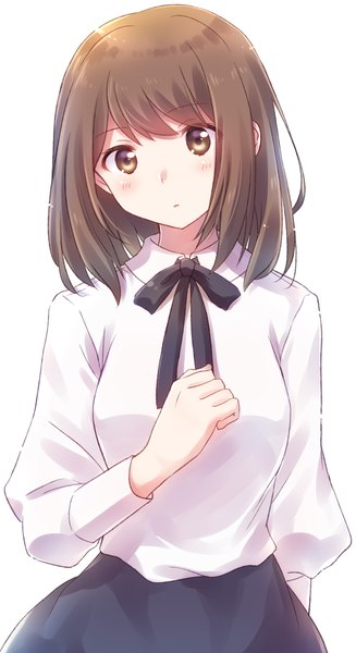 Anime picture 2120x3888 with koi to producer: evol x love heroine (koi to producer) nyaa (nnekoron) single tall image looking at viewer highres short hair simple background brown hair white background brown eyes head tilt girl blouse