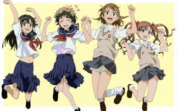 Anime picture 2560x1600 with to aru kagaku no railgun j.c. staff misaka mikoto shirai kuroko saten ruiko uiharu kazari highres wide image multiple girls girl 4 girls