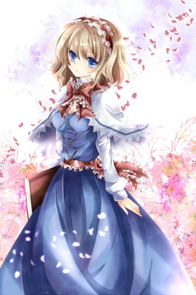 Anime picture 700x1050 with touhou alice margatroid single tall image short hair blue eyes blonde hair girl dress flower (flowers) petals headdress