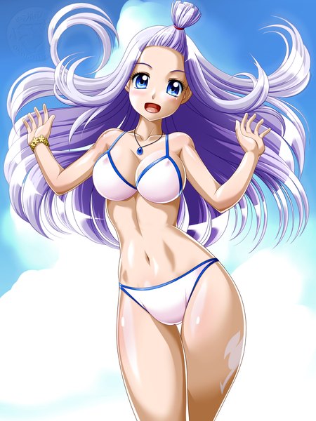 Anime picture 1538x2050 with fairy tail mirajane strauss onoe single long hair tall image blush open mouth blue eyes light erotic purple hair girl swimsuit bikini pendant white bikini