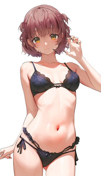 Anime picture 2304x3994 with idolmaster idolmaster shiny colors ikuta haruki gin00 single tall image looking at viewer blush fringe highres short hair breasts light erotic simple background smile brown hair large breasts standing white background green eyes