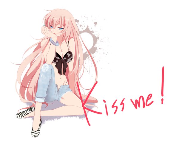 Anime picture 1200x960 with vocaloid megurine luka blue eyes light erotic white background pink hair girl
