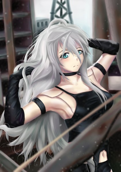Anime picture 3500x5000 with nier nier:automata yorha type a no. 2 martwi1k single long hair tall image looking at viewer blush fringe highres breasts blue eyes light erotic hair between eyes standing bare shoulders absurdres ahoge outdoors