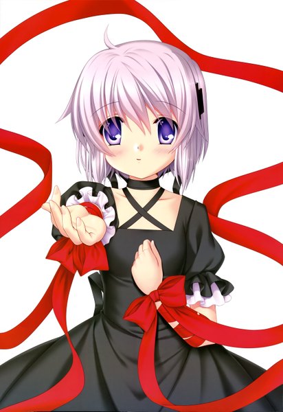 Anime picture 4085x5939 with rewrite kagari (rewrite) single tall image blush highres short hair blue eyes white background absurdres silver hair official art loli girl dress ribbon (ribbons) black dress