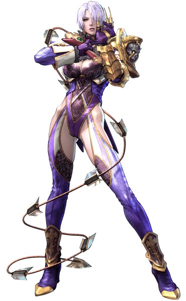 Anime picture 2800x4520 with soulcalibur ivy single tall image fringe highres short hair light erotic simple background white background green eyes white hair hair over one eye girl gloves weapon earrings pantyhose claws