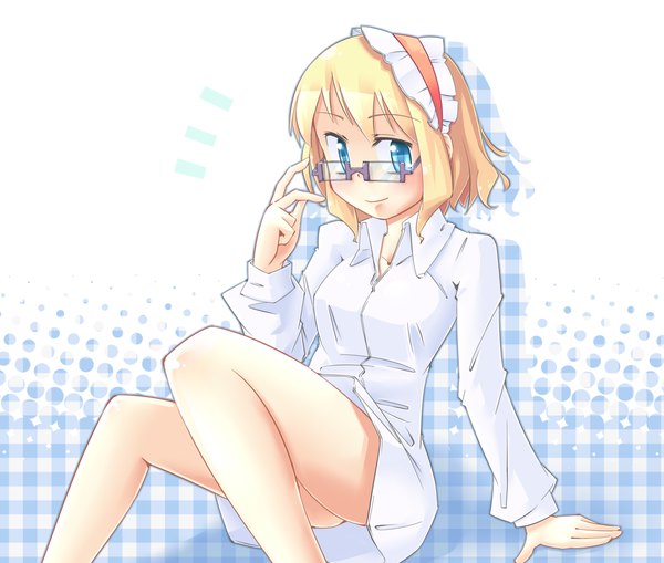 Anime picture 1178x1000 with touhou alice margatroid arnest (artist) short hair blue eyes blonde hair girl shirt glasses