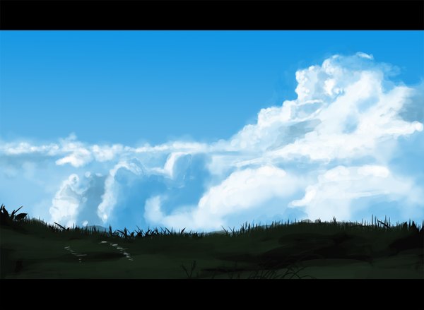 Anime picture 1364x1000 with original peko (akibakeisena) sky cloud (clouds) letterboxed horizon no people landscape fog