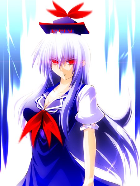 Anime picture 1536x2048 with touhou kamishirasawa keine engo (aquawatery) single long hair tall image looking at viewer red eyes purple hair multicolored hair crossed arms colored inner hair angry girl dress hat