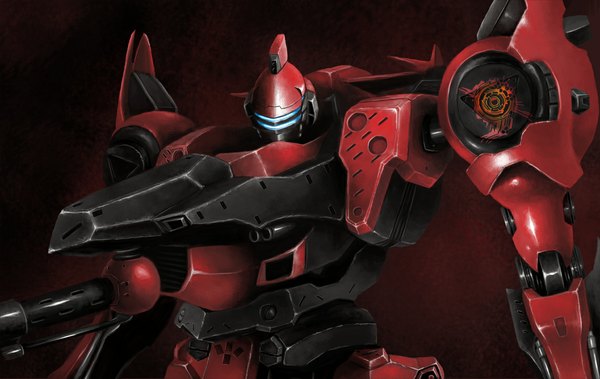 Anime picture 1144x723 with armored core nine ball mizumo (pixiv) simple background red background mechanical robot mecha