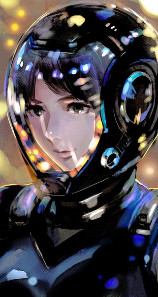 Anime picture 600x1119 with pacific rim mako mori shutsuri single tall image fringe open mouth black hair looking away lips black eyes lipstick eyebrows girl bodysuit