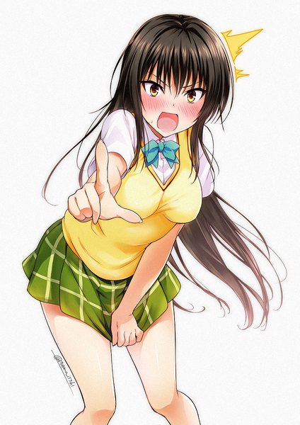 Anime picture 827x1169 with toloveru toloveru darkness xebec kotegawa yui puma (hyuma1219) single long hair tall image looking at viewer blush fringe breasts open mouth black hair simple background hair between eyes large breasts standing white background signed