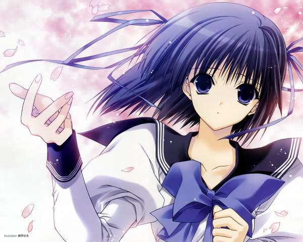 Anime picture 1280x1024 with suzuhira hiro single short hair purple eyes purple hair girl
