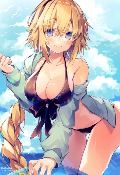 Anime picture 2748x4015 with fate (series) fate/grand order jeanne d'arc (fate) (all) jeanne d'arc (swimsuit archer) oshio (dayo) single tall image looking at viewer blush fringe highres breasts blue eyes light erotic blonde hair smile hair between eyes large breasts standing payot