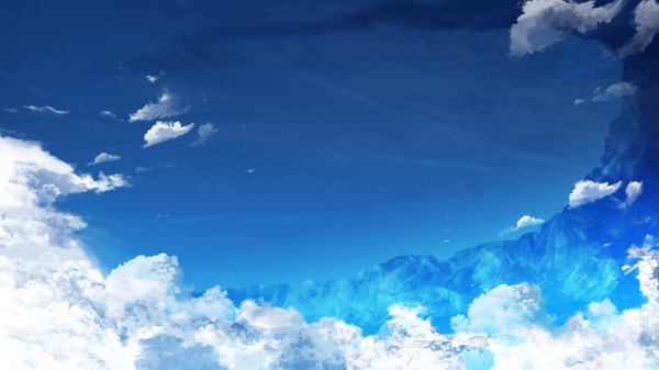 Anime picture 1200x675 with original y y (ysk ygc) wide image sky cloud (clouds) mountain no people