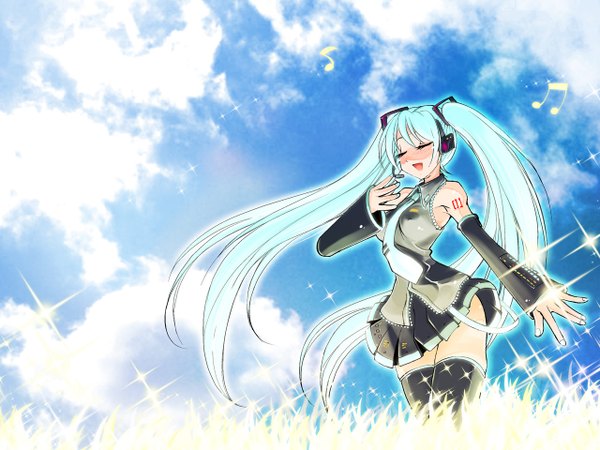 Anime picture 1280x960 with vocaloid hatsune miku sky girl tagme