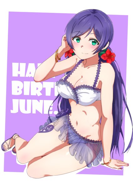 Anime picture 4961x7016 with love live! school idol project sunrise (studio) love live! toujou nozomi fujisan single long hair tall image looking at viewer blush fringe highres breasts light erotic simple background large breasts sitting twintails absurdres cleavage