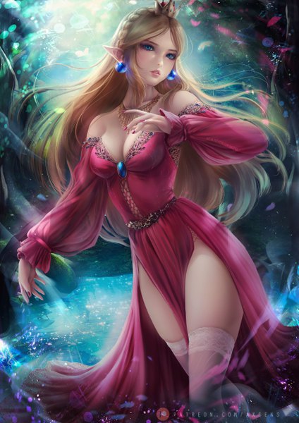 Anime picture 3532x5000 with the legend of zelda super mario bros. new super mario bros. u deluxe nintendo princess zelda princess peach axsen single long hair tall image looking at viewer fringe highres breasts blue eyes light erotic blonde hair large breasts standing bare shoulders