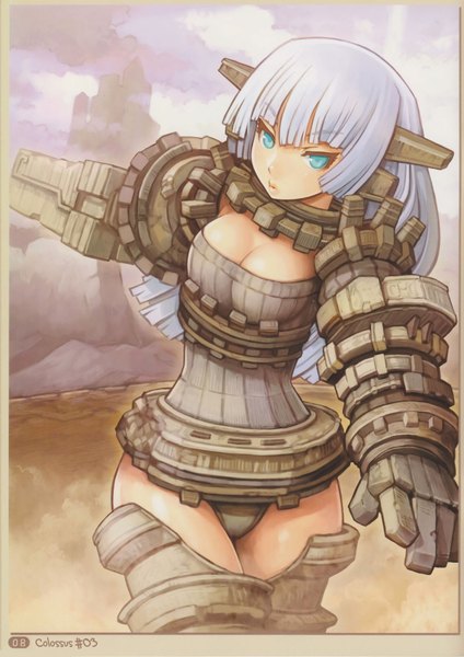 Anime-Bild 1200x1698 mit shadow of the colossus (game) single long hair tall image blue eyes light erotic white hair scan girl armor