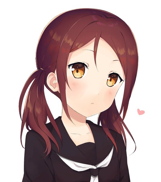 Anime picture 720x810 with love live! sunshine!! sunrise (studio) love live! sakurauchi riko clare (puyo2) single long hair tall image looking at viewer blush fringe simple background hair between eyes white background twintails yellow eyes payot upper body red hair low twintails