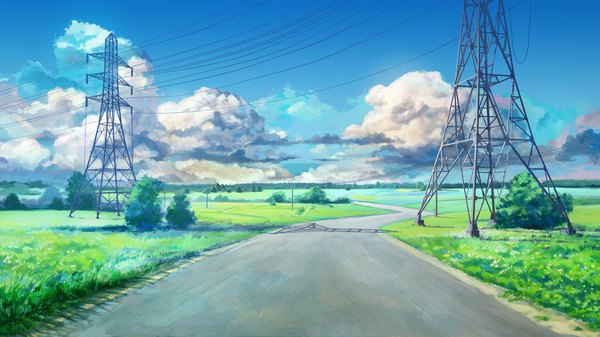 Anime picture 1920x1080 with everlasting summer iichan eroge arsenixc vvcephei highres wide image game cg sky wallpaper no people landscape scenic collaboration meadow power lines road bushes
