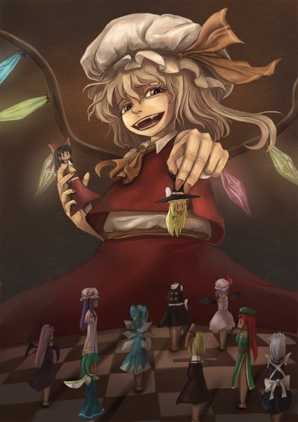 Anime picture 1240x1754 with touhou the embodiment of scarlet devil hakurei reimu flandre scarlet remilia scarlet kirisame marisa izayoi sakuya patchouli knowledge cirno hong meiling koakuma rumia daiyousei amibazh single long hair tall image looking at viewer fringe open mouth