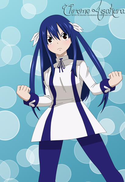 Anime picture 1714x2500 with fairy tail wendy marvell chrome asakura single long hair tall image highres brown eyes blue hair coloring girl dress