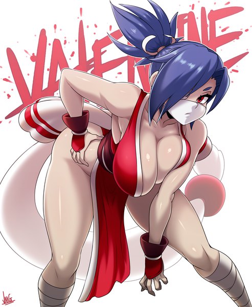 Anime picture 2300x2800 with the king of fighters fatal fury skullgirls snk shiranui mai valentine (skullgirls) jmg single tall image looking at viewer fringe highres short hair breasts light erotic red eyes large breasts standing bare shoulders signed