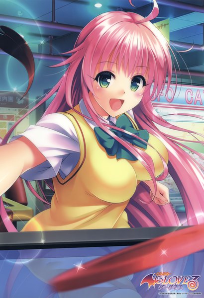 Anime picture 2713x3964 with toloveru toloveru darkness xebec lala satalin deviluke yabuki kentarou single tall image looking at viewer blush fringe highres breasts open mouth green eyes pink hair ahoge tail very long hair scan sparkle