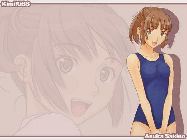 Anime picture 1280x960 with kimi kiss sakino asuka short hair brown hair brown eyes wallpaper zoom layer swimsuit one-piece swimsuit school swimsuit