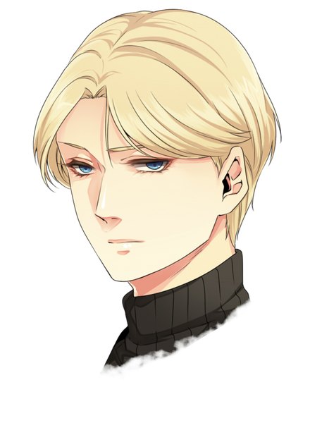 Anime picture 600x817 with monster (manga) johan liebert itsmefool single tall image looking at viewer short hair blue eyes simple background blonde hair white background portrait face boy turtleneck